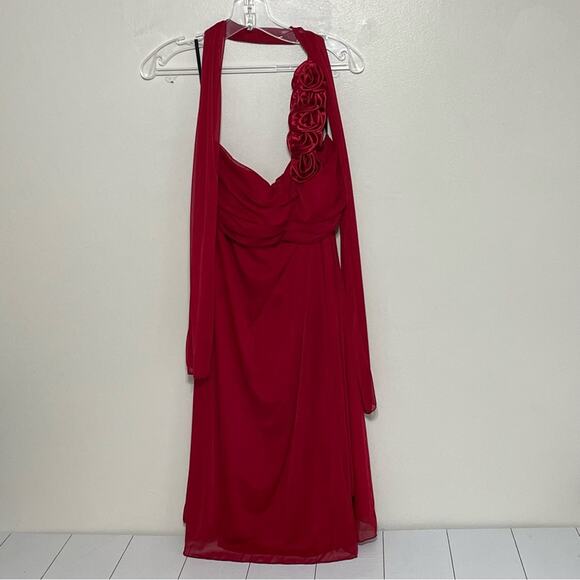 Eureka Dresses & Skirts - EUREKA Red One Shoulder Cocktail Dress With Scarf Size XL